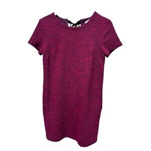 Ann Taylor Loft Red Tweed Shift Dress Ribbon Sz 4 Career Wear Office Boucle